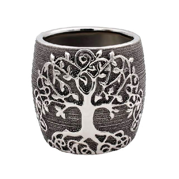 Gunmetal Silver Planter Modern Tree of Life Home Decor