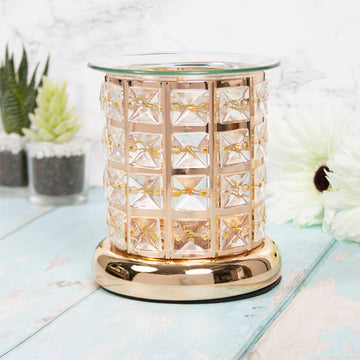 Crystal Gold Aroma Oil Wax Melt Warmer Tea Light Burner