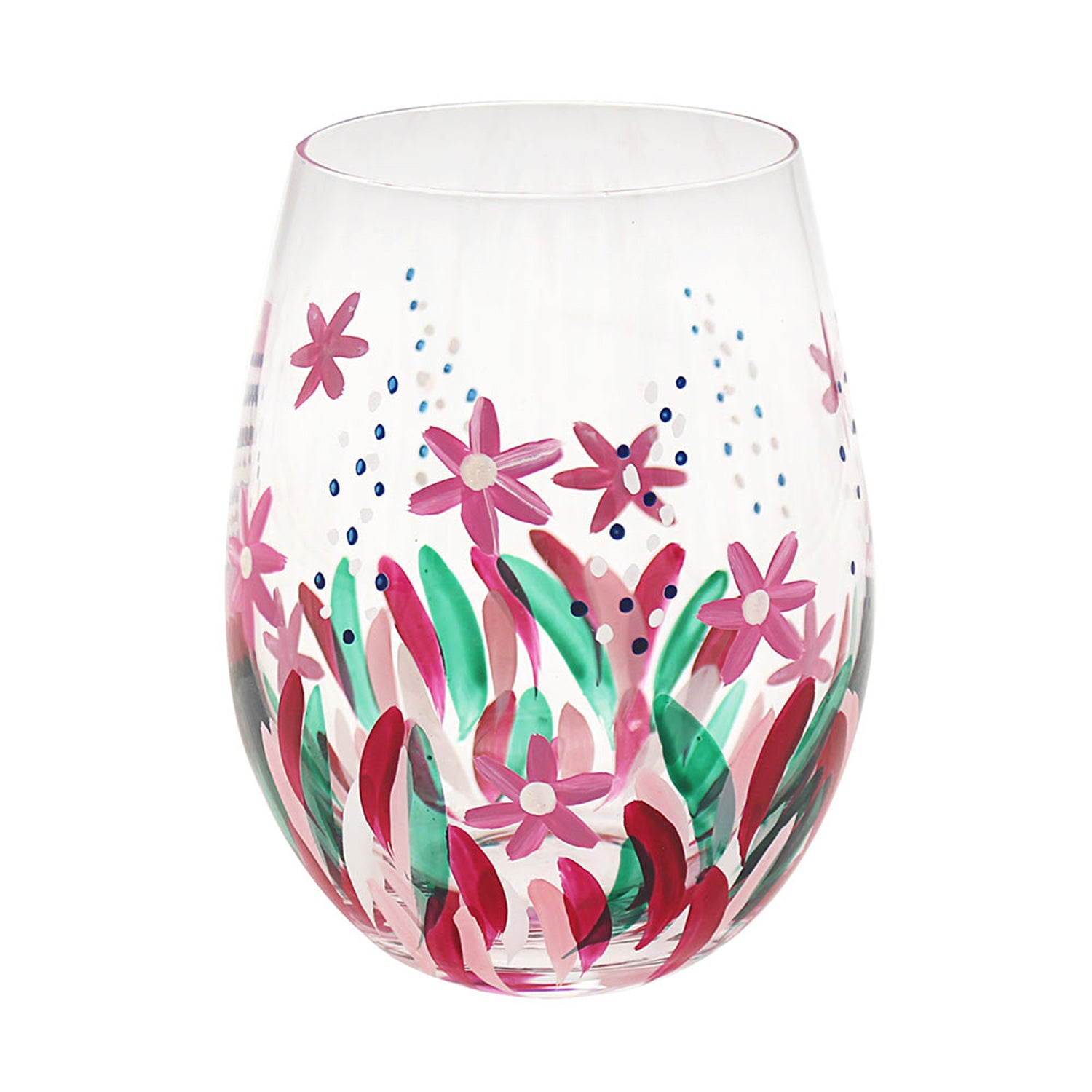 Stemless Gin Glass Lynsey Johnstone 500ml Hand Painted Wild Flowers