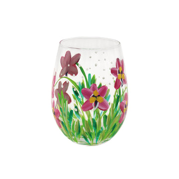 Stemless Gin Glass Lynsey Johnstone 500ml Hand Painted Pink Orchids Design