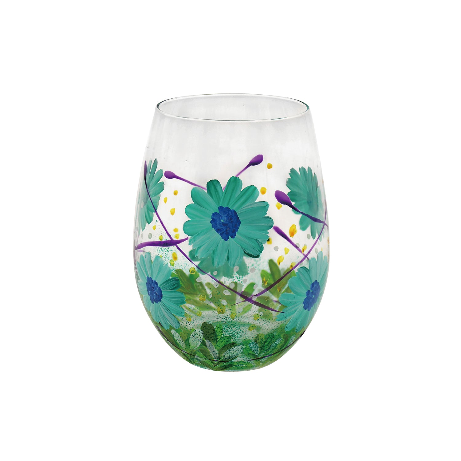 Stemless Gin Glass Hand Painted Design Floral Tumbler