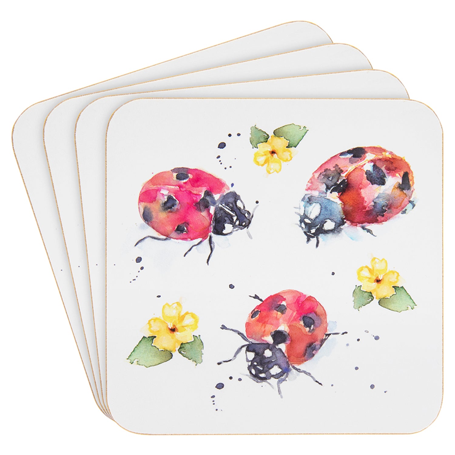 4-Set Coasters Country Life Ladybugs Red Beetle Table