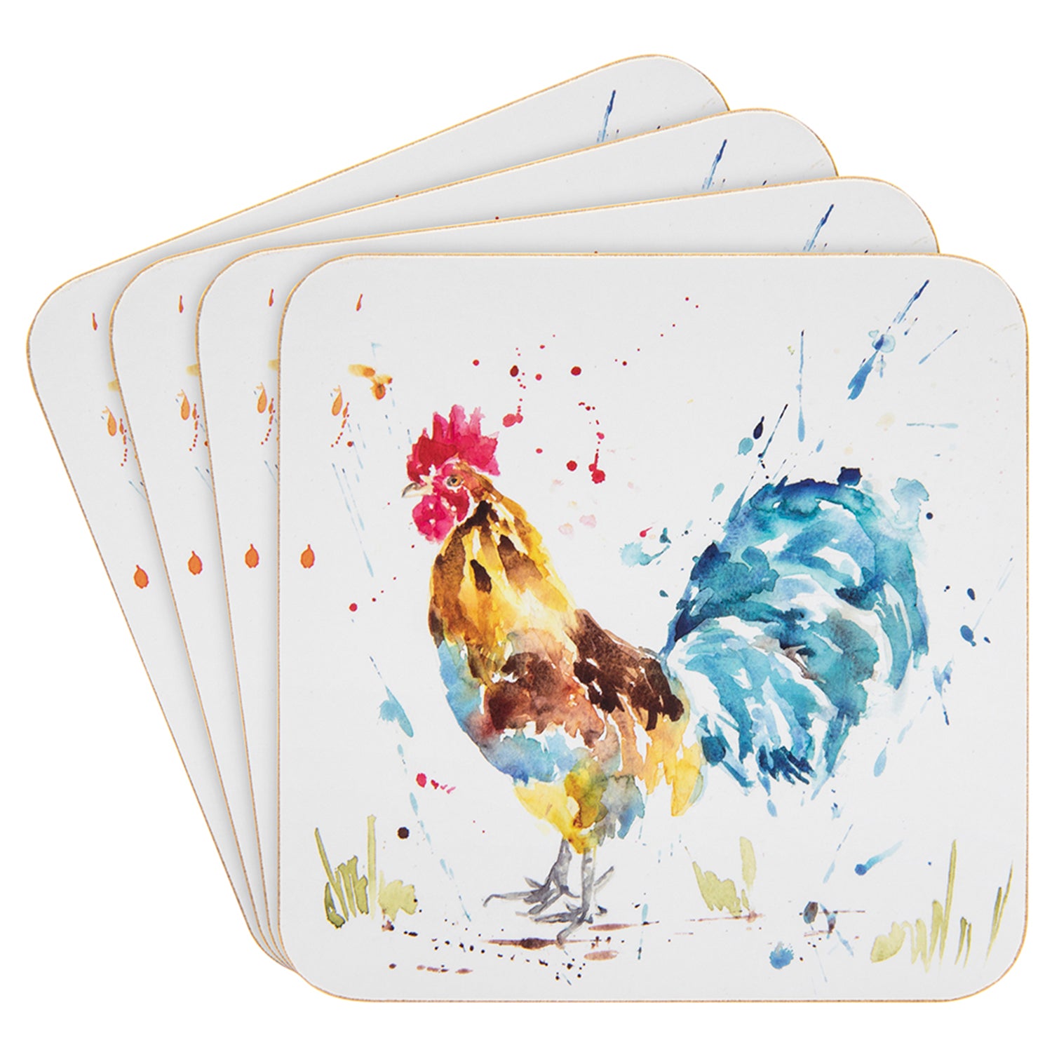 4-Set Coasters Country Life Chickens Cock & Hen Table