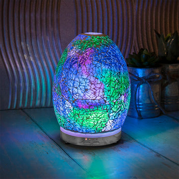 Egg Shaped Blue Mosaic Ultrasonic Humidifier With 4 10ml Scented Oils Mist