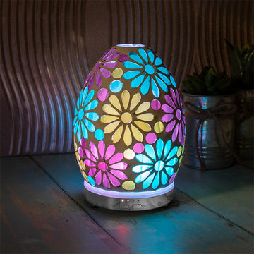 Egg Shaped Blue Flower Ultrasonic Humidifier With 4 10ml Scented Oils Mist