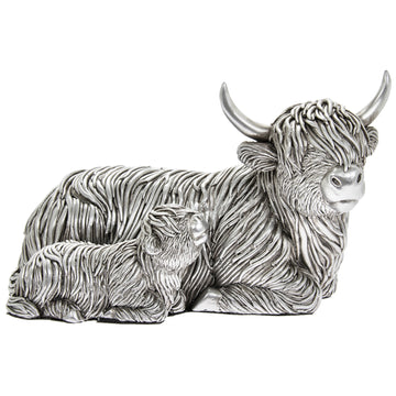 Silver Cow and Baby Sitting Reflections Ornament