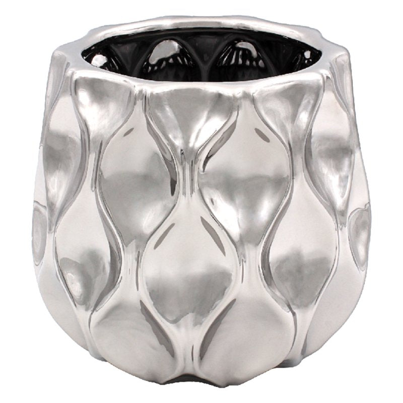 Medium Plant Pot Silver Ceramic Flower Indoor Planter