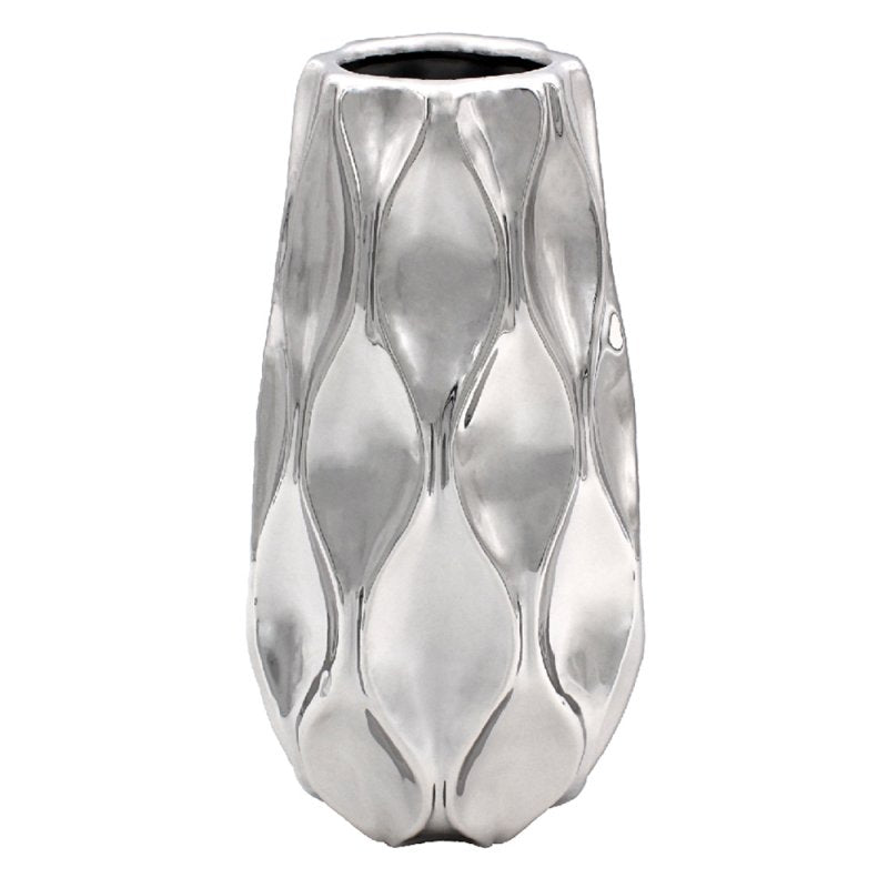 Silver Vase Small Wave Design Ceramic Flower Ornament