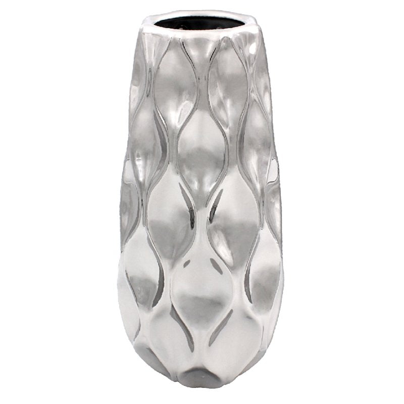 Silver Vase Medium Wave Design Ceramic Flower Ornament