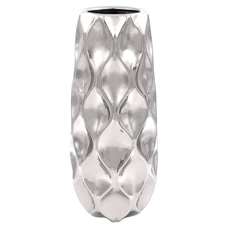 Silver Vase Large Wave Design Ceramic Flower Ornament