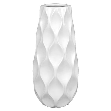 White Vase Medium Wave Design Ceramic Flower Ornament