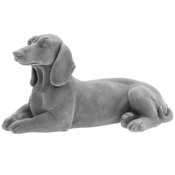 Dog Figurine Ornament Dachshund Lying Smooth Grey Resin