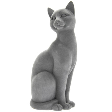 Cat Figurine Ornament Feline Sitting Smooth Grey Resin