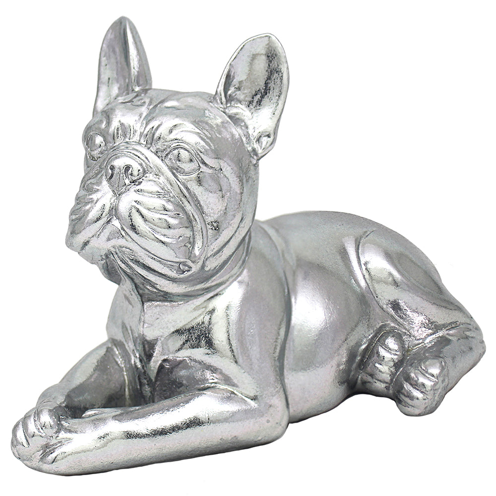 Silver Lying French Bulldog Figurine