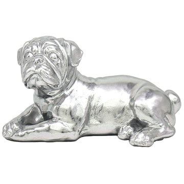 Silver Lying Pug Figurine