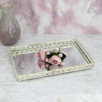 Large Rectangle Gold Metal Mirror Jewellery Tray Holder