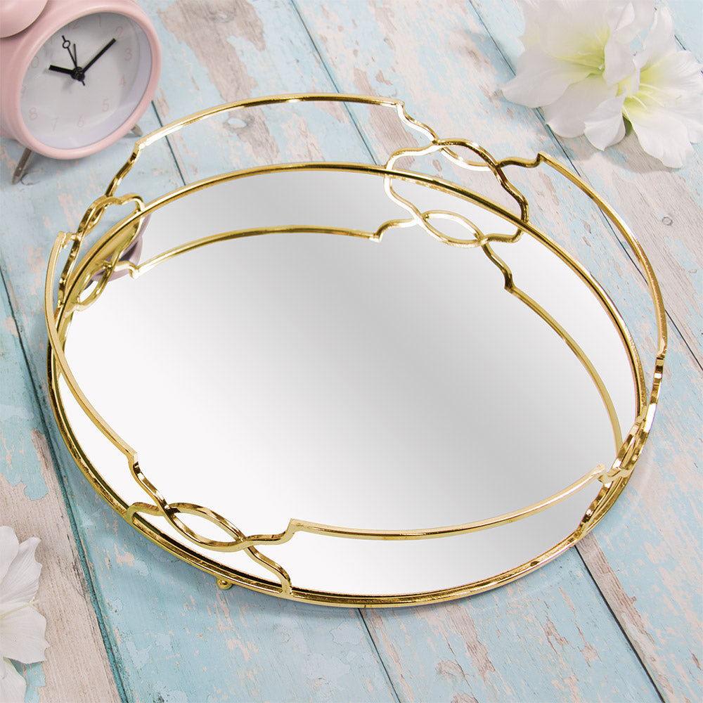 Gold Mirrored Round Gatsby Silver Trinkets Ornament Tray