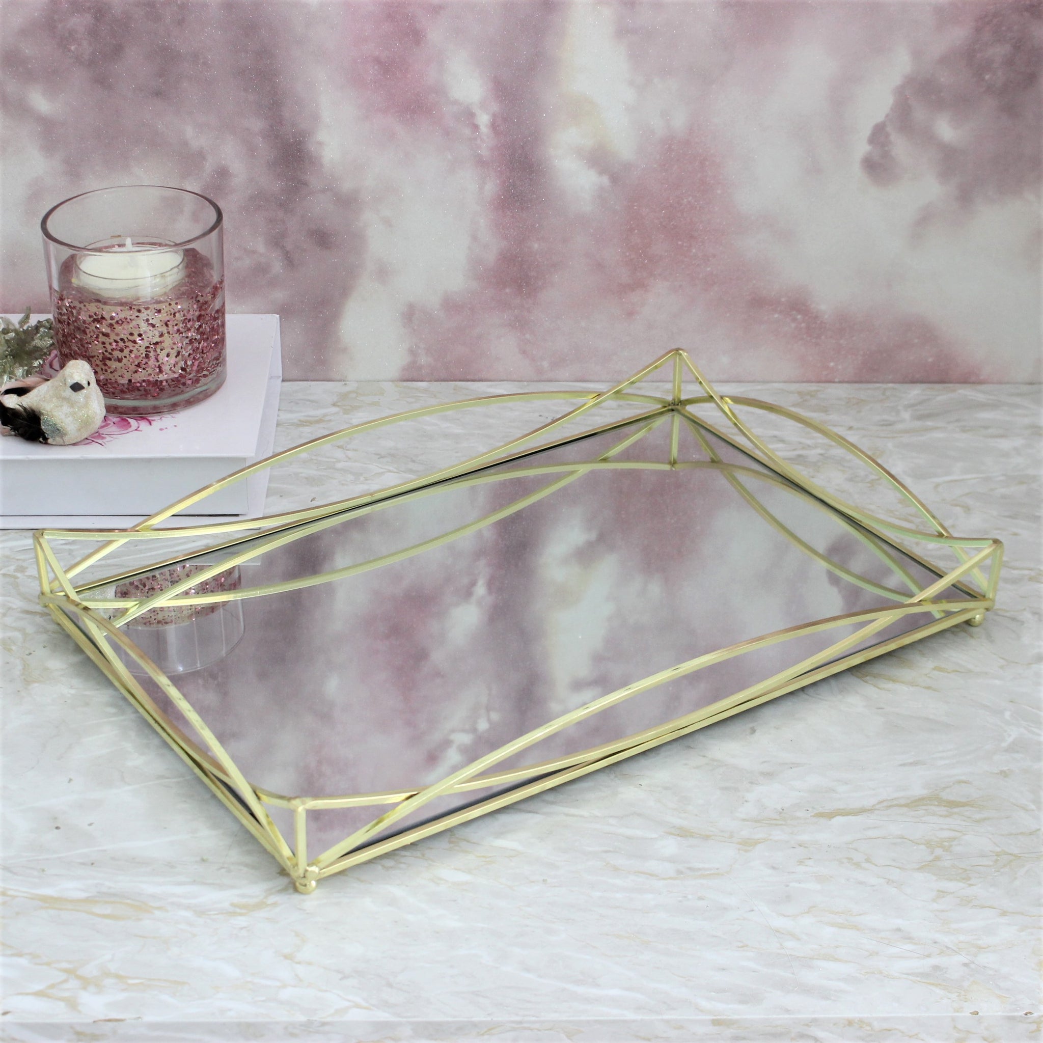 41x27cm Mirrored Rectangle Gatsby Style Ornament Tray