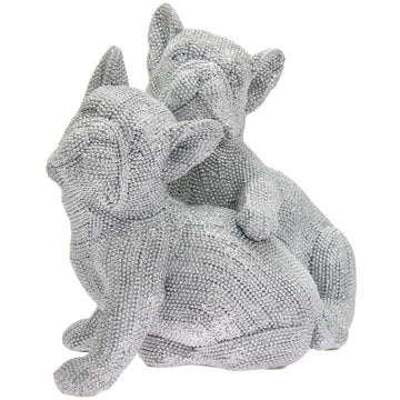 Silver Dog Figurine Twin French Bulldogs