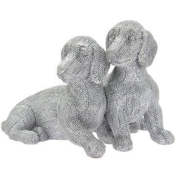 Silver Dog Figurine Twin Dachshunds