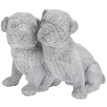 Silver Dog Figurine Twin Pugs Animal