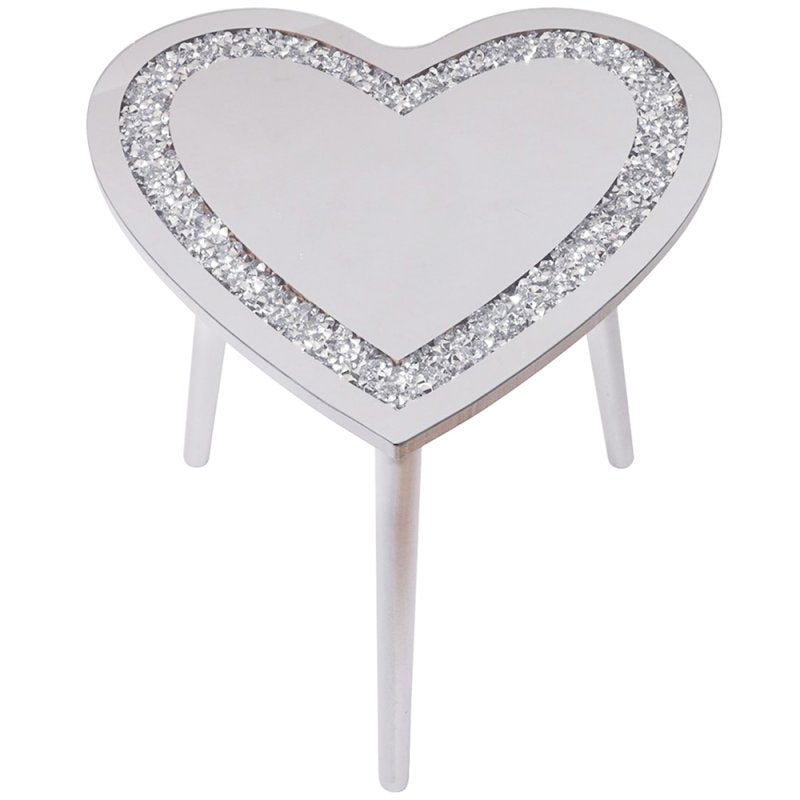 Heart Shape Coffee Table Silver Mirrored Glass Tabletop