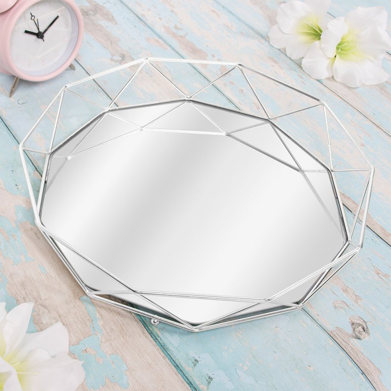 Large Mirror Tray Silver Jewellery Makeup Perfume Organizer