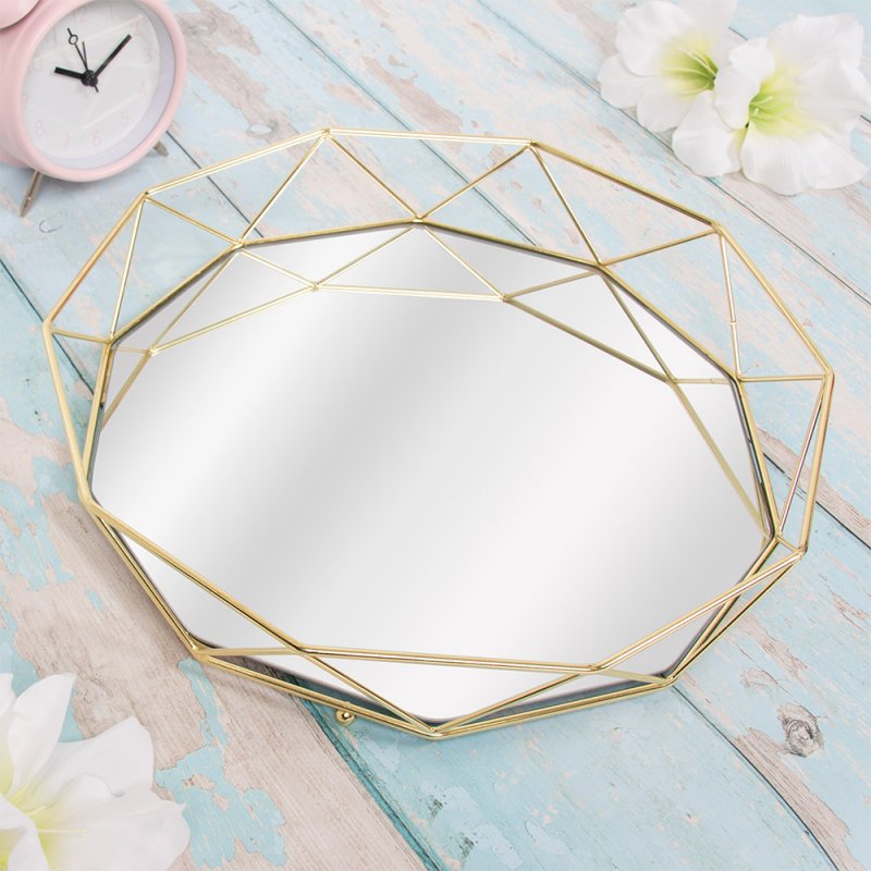 Large Mirror Tray Gold Jewellery Makeup Perfume Organizer