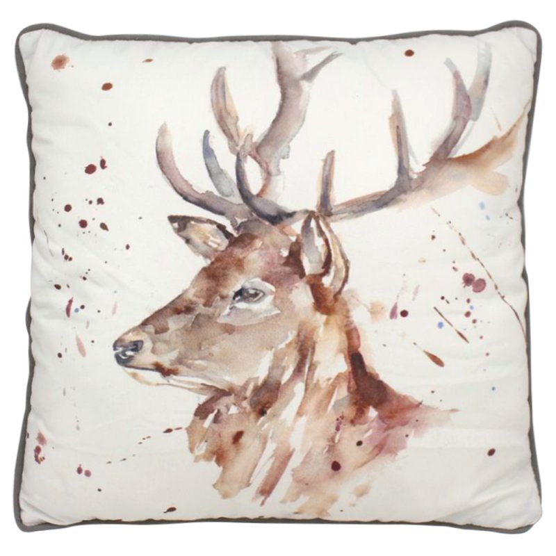 Polyester Cotton Cushion Country Life Stag Vintage Home