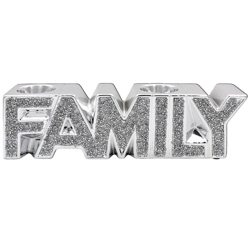 Twin Tealight Holder Silver Family Letters Home Decor