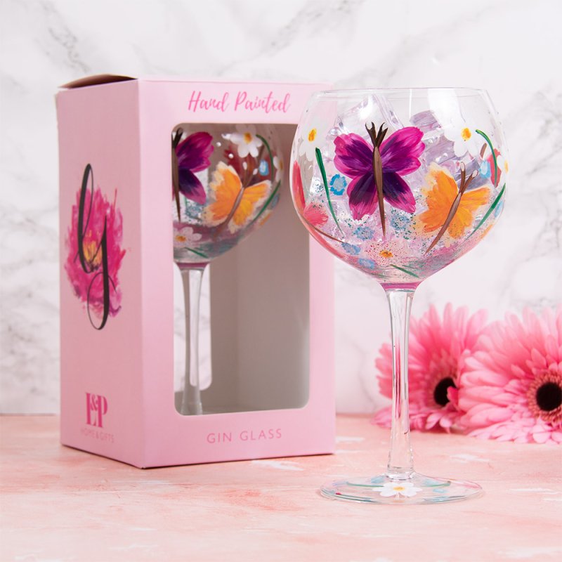 Cocktail Gin Glass Lynsey Johnstone Hand Painted Butterflies