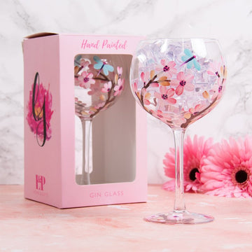 Lynsey Johnstone Hand Painted Cocktail Gin Glass Pink Blossom Dragonfly