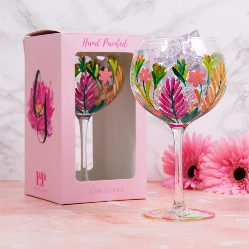 Cocktail Gin Glass Lynsey Johnstone Hand Painted Tropical Leaves