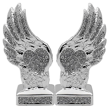 Ceramic Angel Wings Silver Sparkle Diamante Art Statue