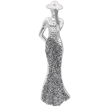 Standing Lady Statue Silver Color Diamante Crystal