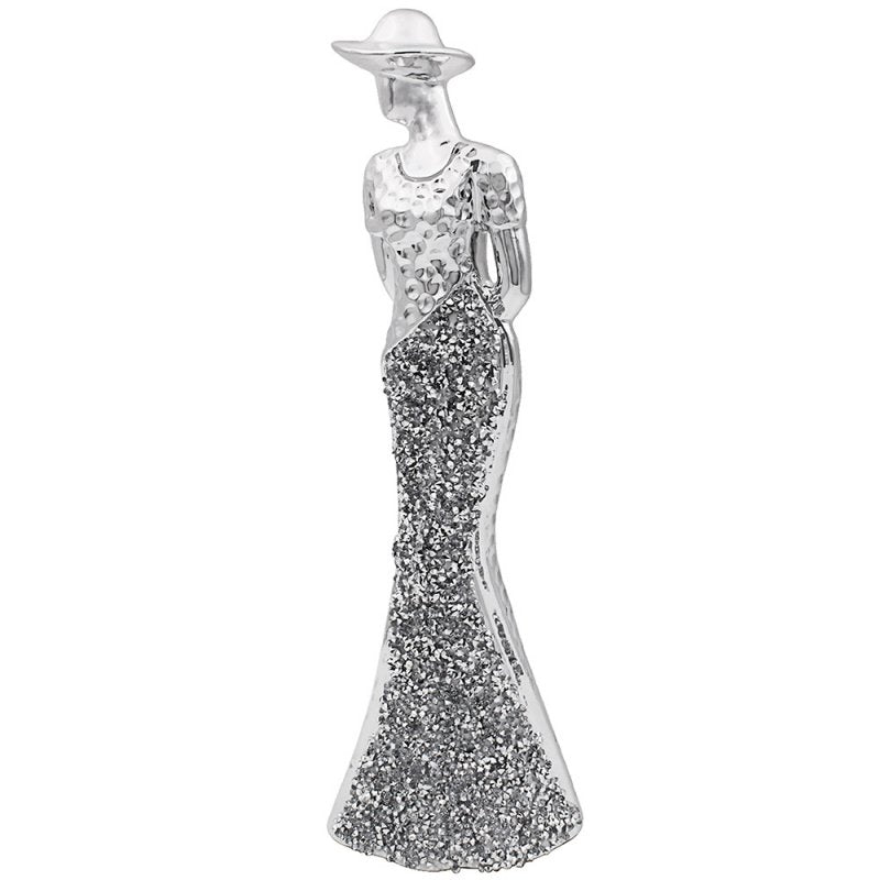 Standing Lady Statue Silver Color Diamante Crystal