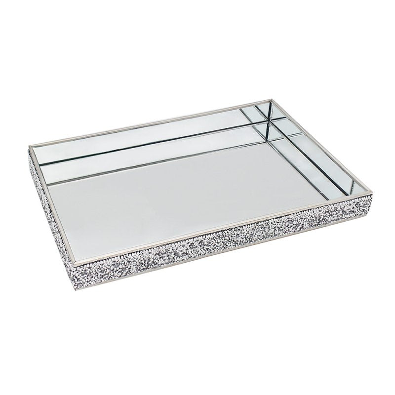 Silver Multi Crystal Mirrored Home Dinner Serving Tray