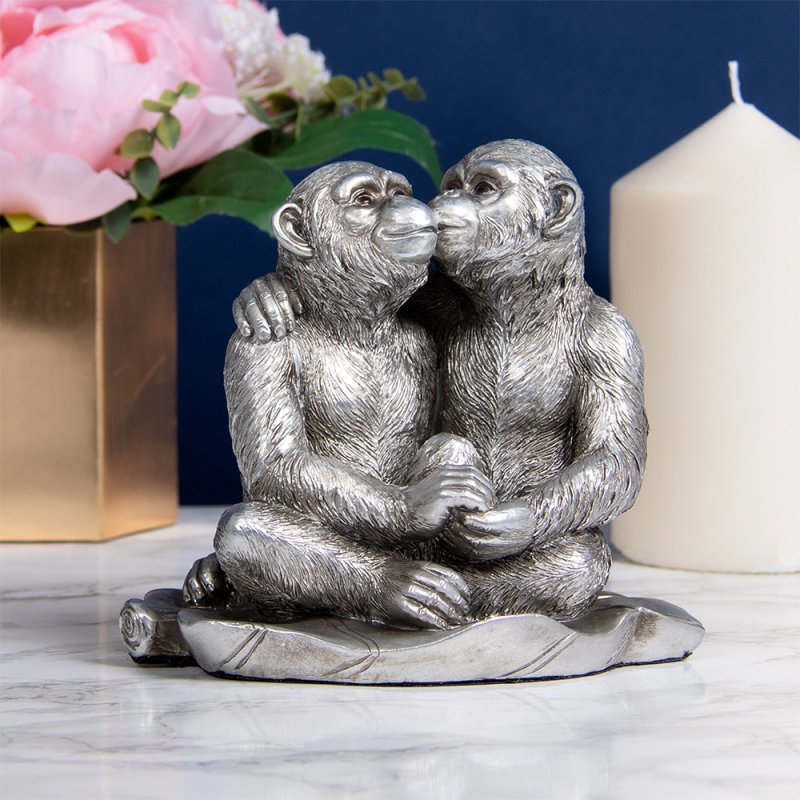 Reflections Silver Kissing Monkeys Animal Ornament