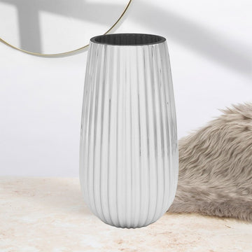 40cm Glass Silver Stripe Vase Flowers Decor Minimalist Style