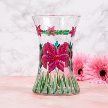 Lynsey Johnstone Hand Painted Red Lily Clear Glass Vase