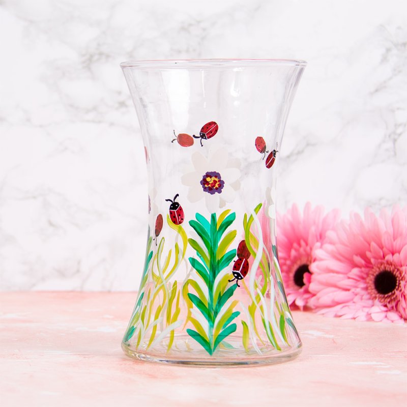 Lynsey Johnstone Hand Painted Ladybirds Clear Glass Vase