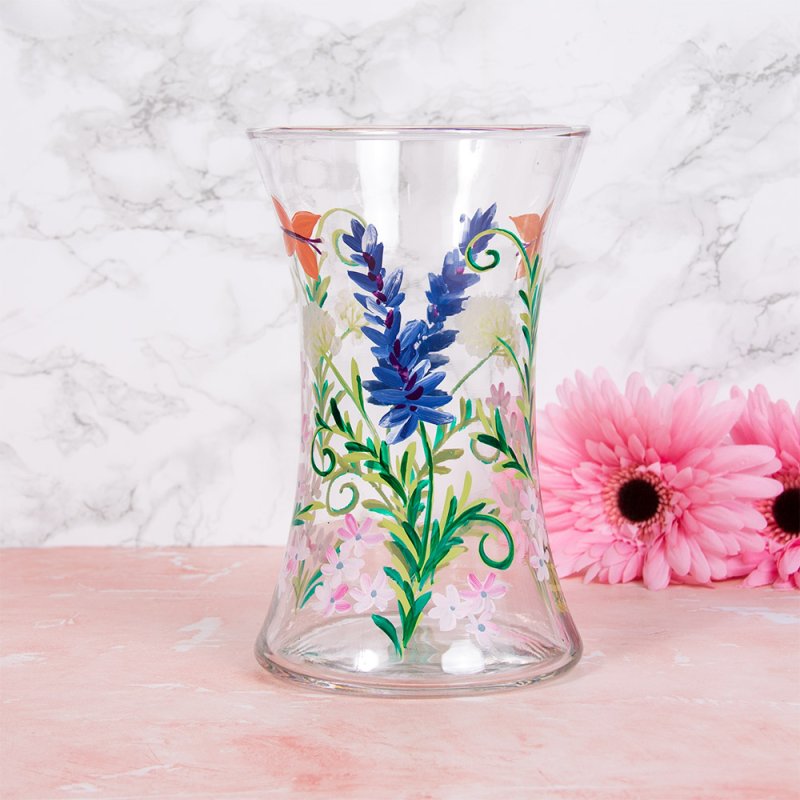 Lynsey Johnstone Hand Painted Botanical & Butterfly Clear Glass Vase