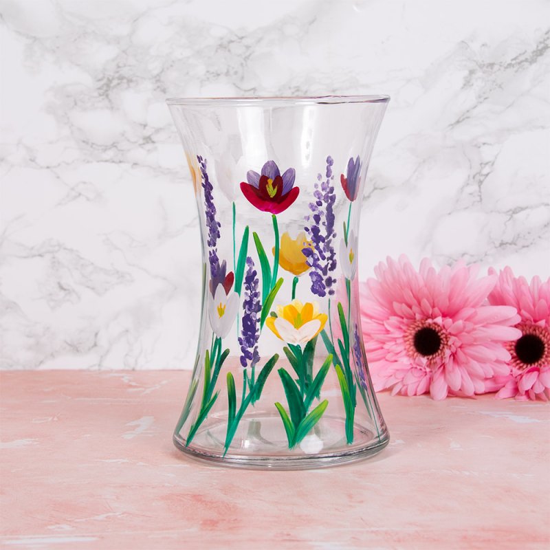 Lynsey Johnstone Hand Painted Crocuses Clear Glass Vase