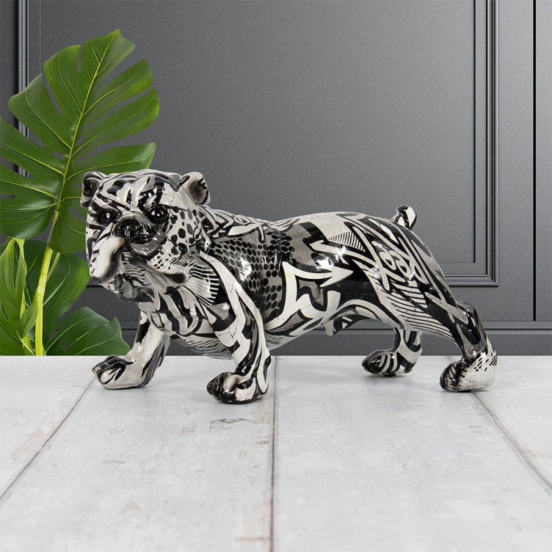 Monochrome Bulldog Standing Graffiti Style Animal Ornament