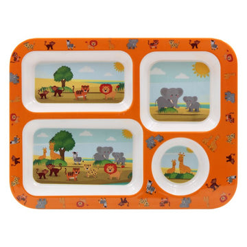 3-pc Orange Zoo Animals Plate Tray Spoon Fork Cutlery Laptray for Kids