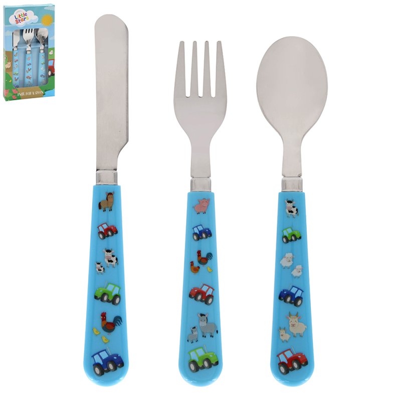 Blue Farm Animals Cutlery Set for Kids