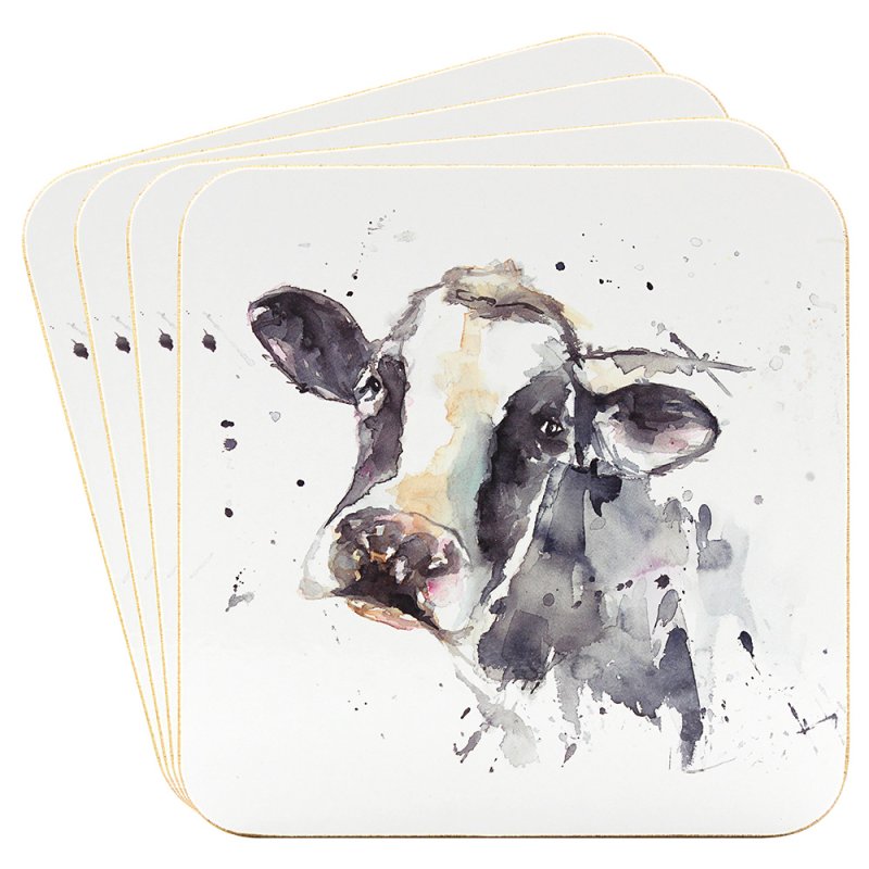 Set of 4 Country Life Cow Cork Back Coasters