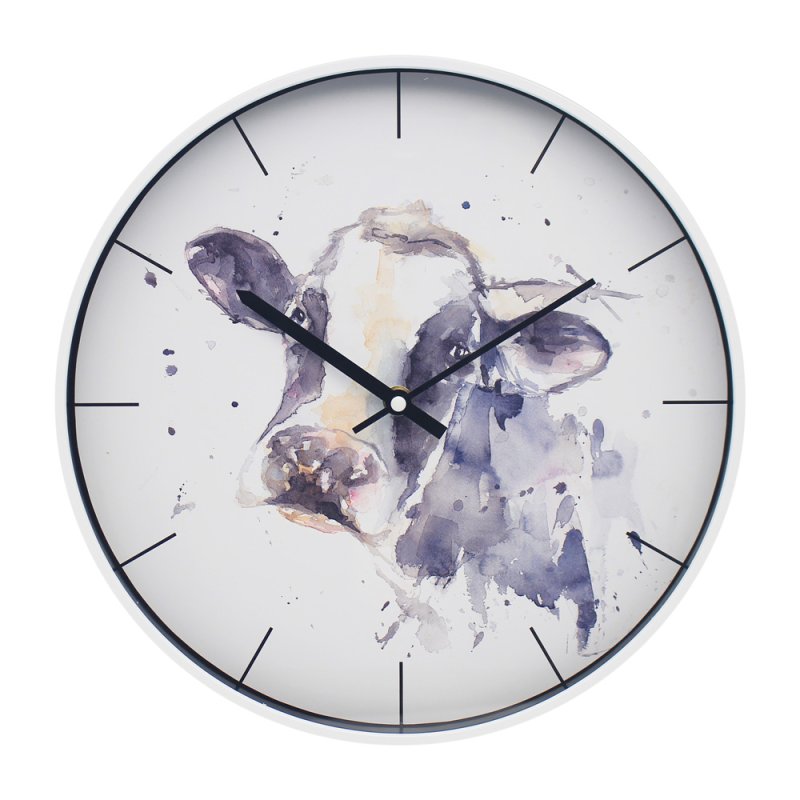 Country Life Cow Quartz Round Wall Clock Analogue Watercolour No Numbers Purple