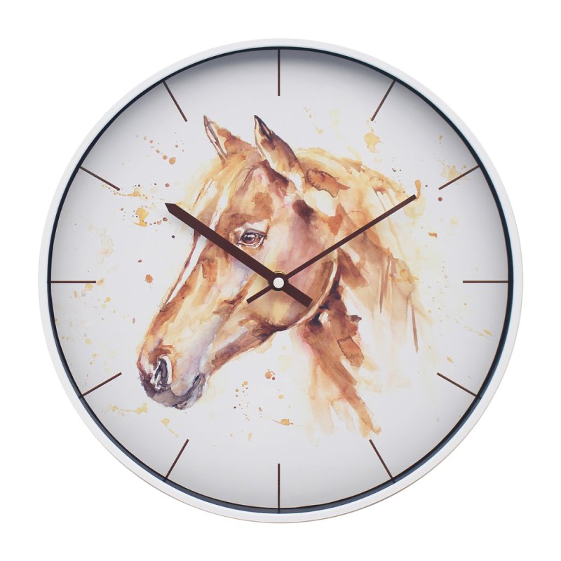 Country Life Horse Quartz Round Wall Clock Analogue Watercolour No Numbers