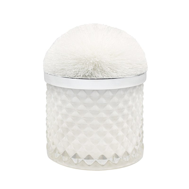 14cm Desire White Fresh Linen Scented Candle Pom Pom Puff Jar